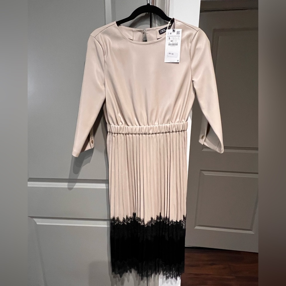 Zara Faux Leather Midi Dress with Lace - NWT